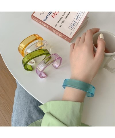 Acrylic Open Cuff Bangle Colorful Simple Geometric Transparent Resin Bracelet Jewelry B Blue $6.71 Bracelets