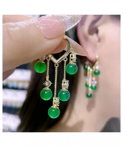 Jade Tassel Earrings Cat'S Eye Stone Earrings Natural Green Hotan Jade Jade Earrings Lucky Green Jade Handmade Earrings Hypoa...