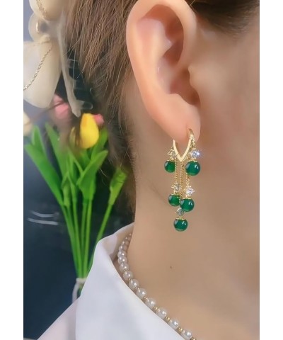 Jade Tassel Earrings Cat'S Eye Stone Earrings Natural Green Hotan Jade Jade Earrings Lucky Green Jade Handmade Earrings Hypoa...