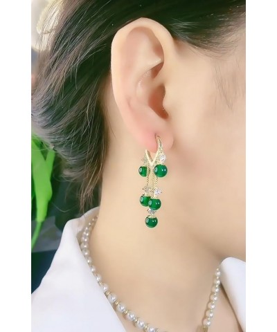 Jade Tassel Earrings Cat'S Eye Stone Earrings Natural Green Hotan Jade Jade Earrings Lucky Green Jade Handmade Earrings Hypoa...