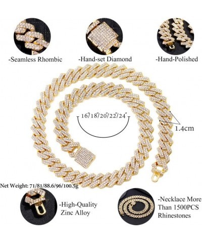 Miami Cuban Link Chain for Men 14mm Diamond Iced Out Cuban Link Chain Necklace Bracelet Hip Hop Jewelry Mens Women gold 24inc...