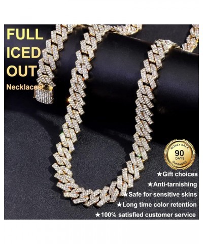 Miami Cuban Link Chain for Men 14mm Diamond Iced Out Cuban Link Chain Necklace Bracelet Hip Hop Jewelry Mens Women gold 24inc...