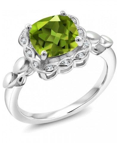 925 Sterling Silver Green Peridot and White Created Sapphire Engagement Ring For Women (2.55 Cttw, Cushion Cut 8MM, Available...