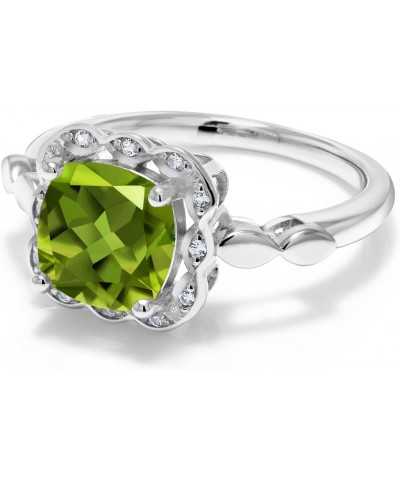 925 Sterling Silver Green Peridot and White Created Sapphire Engagement Ring For Women (2.55 Cttw, Cushion Cut 8MM, Available...