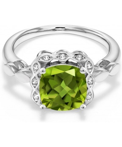 925 Sterling Silver Green Peridot and White Created Sapphire Engagement Ring For Women (2.55 Cttw, Cushion Cut 8MM, Available...