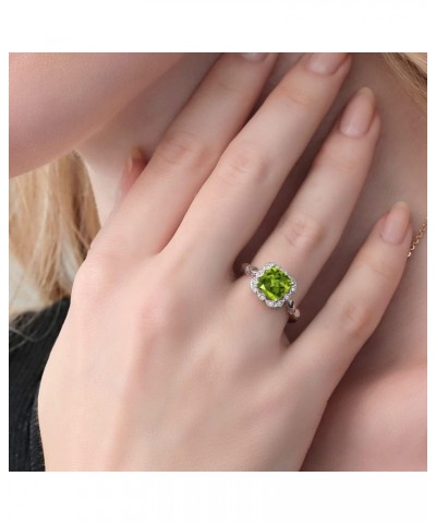 925 Sterling Silver Green Peridot and White Created Sapphire Engagement Ring For Women (2.55 Cttw, Cushion Cut 8MM, Available...