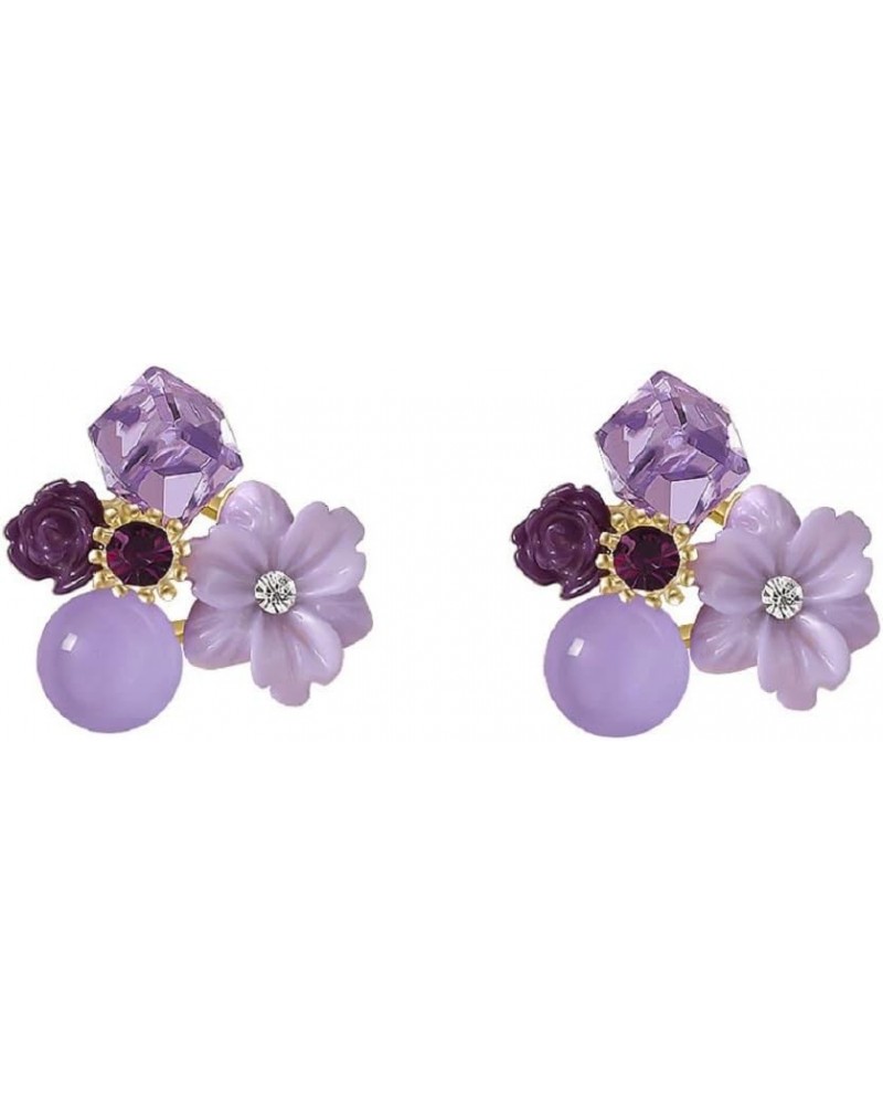 Sterling Silver Flower Purple Crystal Studs Earrings Mori Fashion $7.50 Earrings