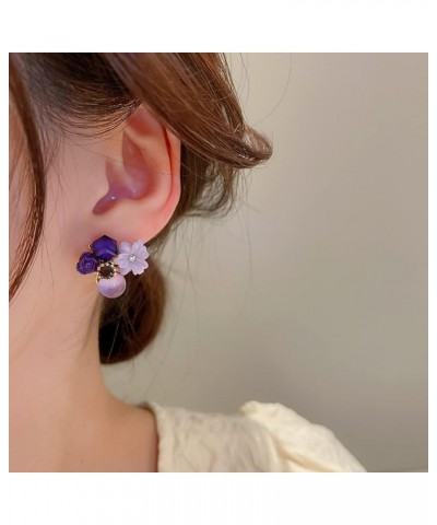 Sterling Silver Flower Purple Crystal Studs Earrings Mori Fashion $7.50 Earrings