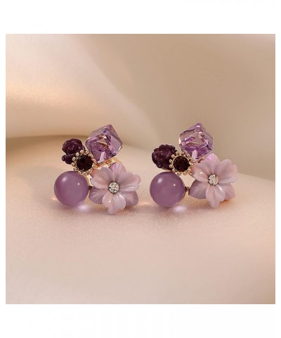 Sterling Silver Flower Purple Crystal Studs Earrings Mori Fashion $7.50 Earrings