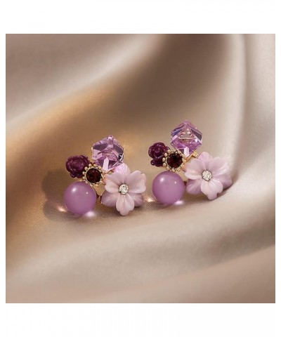 Sterling Silver Flower Purple Crystal Studs Earrings Mori Fashion $7.50 Earrings