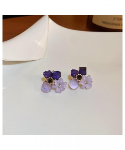 Sterling Silver Flower Purple Crystal Studs Earrings Mori Fashion $7.50 Earrings