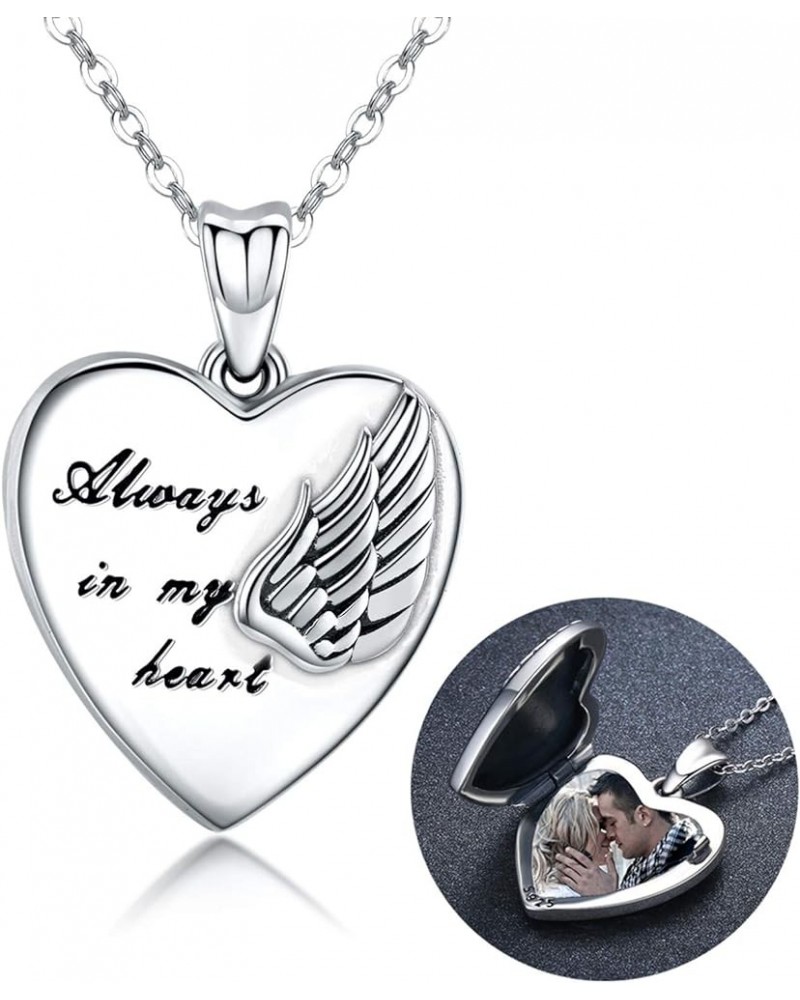 Locket Necklace That Holds Pictures Angel Wings Locket Necklace Pendant Gift for Women Always in My Heart Photo Lockets Keeps...