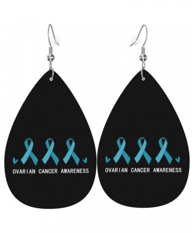 Ovarian Cancer Awareness Month In September We Wear Teal Earrings For Women Girls Faux Leather Earrings Pendant Teardrop Dang...