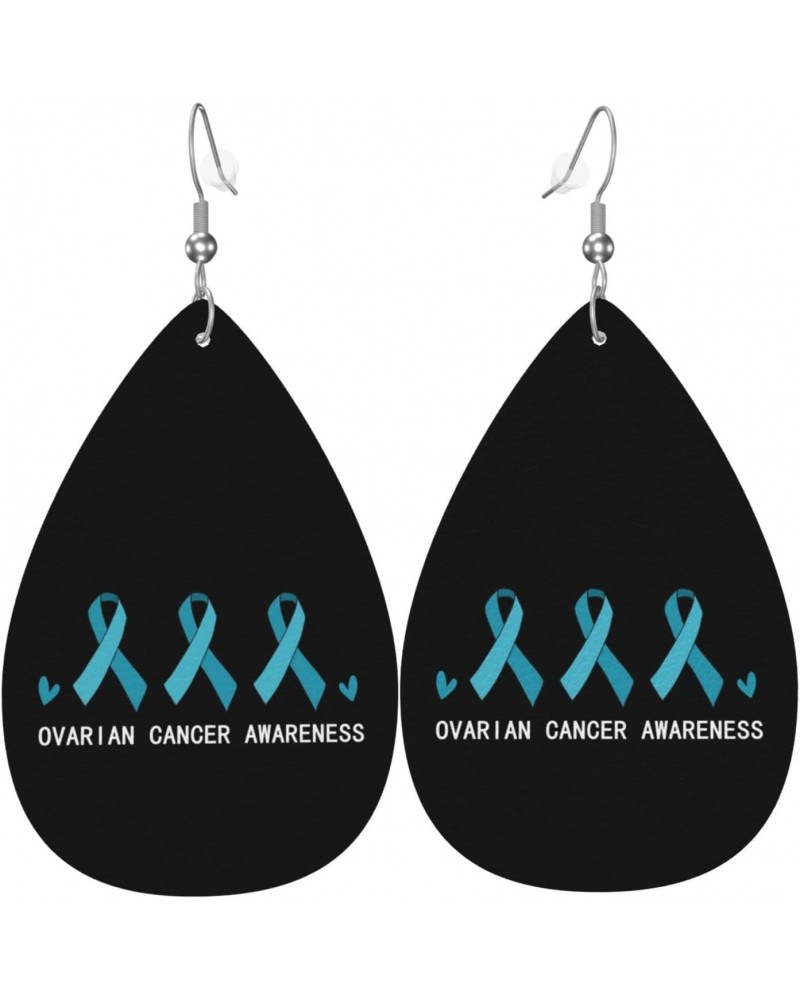 Ovarian Cancer Awareness Month In September We Wear Teal Earrings For Women Girls Faux Leather Earrings Pendant Teardrop Dang...