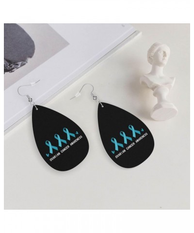 Ovarian Cancer Awareness Month In September We Wear Teal Earrings For Women Girls Faux Leather Earrings Pendant Teardrop Dang...