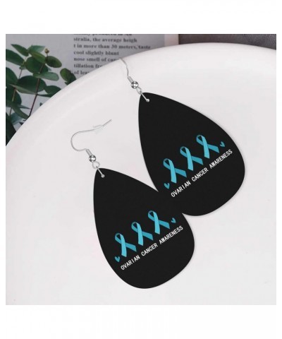 Ovarian Cancer Awareness Month In September We Wear Teal Earrings For Women Girls Faux Leather Earrings Pendant Teardrop Dang...