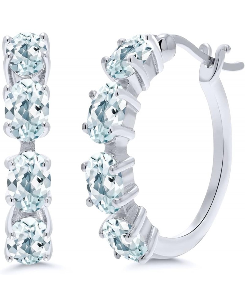 925 Sterling Silver Blue Sapphire Earrings For Women (4.40 Cttw, Oval 6X4MM) Aquamarine, March $42.39 Earrings