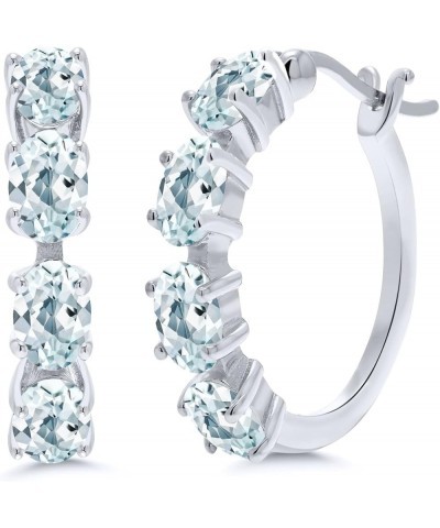 925 Sterling Silver Blue Sapphire Earrings For Women (4.40 Cttw, Oval 6X4MM) Aquamarine, March $42.39 Earrings