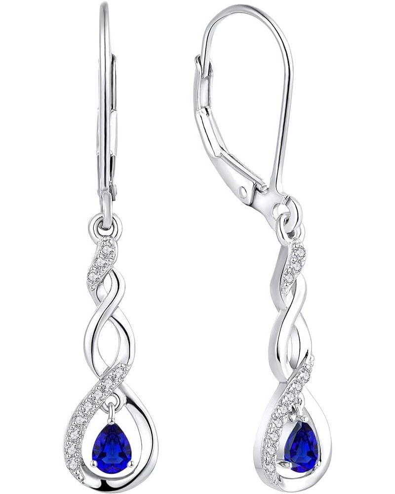 Dangle Drop Earrings Sterling Silver Infinity Leverback Earrings Birthstones Twisted Jewelry 09-sapphire-Sept $22.55 Earrings