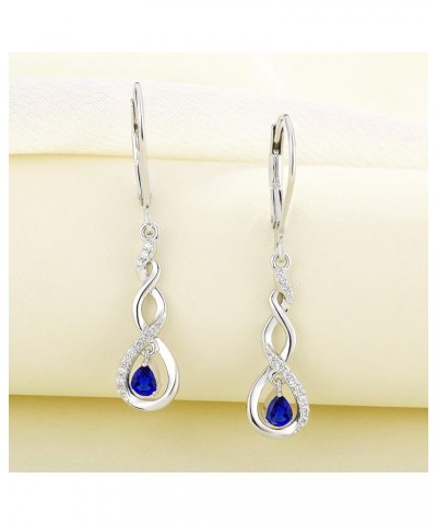 Dangle Drop Earrings Sterling Silver Infinity Leverback Earrings Birthstones Twisted Jewelry 09-sapphire-Sept $22.55 Earrings