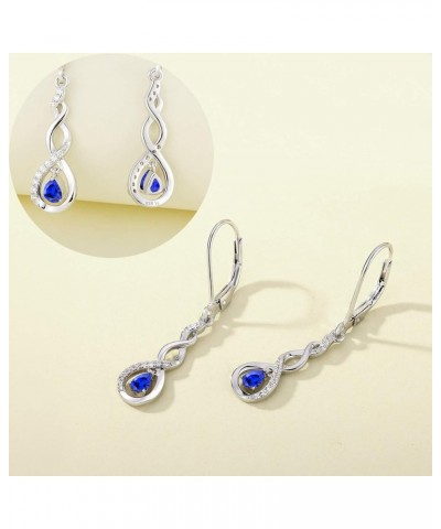 Dangle Drop Earrings Sterling Silver Infinity Leverback Earrings Birthstones Twisted Jewelry 09-sapphire-Sept $22.55 Earrings