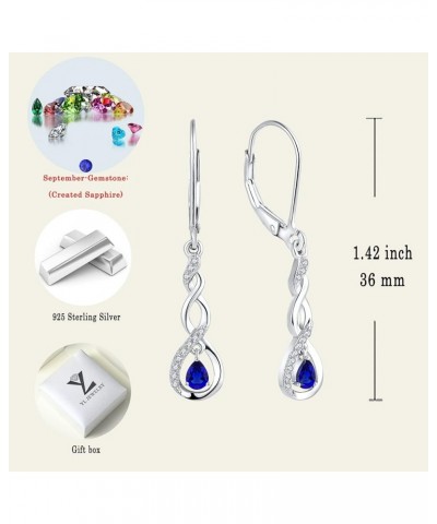 Dangle Drop Earrings Sterling Silver Infinity Leverback Earrings Birthstones Twisted Jewelry 09-sapphire-Sept $22.55 Earrings