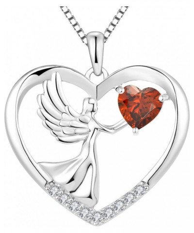 Women's Heart Necklace Sterling Silver Angel Wings Love Pendant Gemstones Jewelry 01-garnet-Jan $35.25 Necklaces