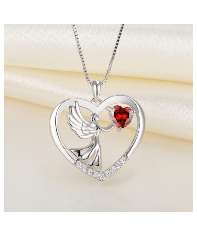 Women's Heart Necklace Sterling Silver Angel Wings Love Pendant Gemstones Jewelry 01-garnet-Jan $35.25 Necklaces