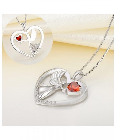 Women's Heart Necklace Sterling Silver Angel Wings Love Pendant Gemstones Jewelry 01-garnet-Jan $35.25 Necklaces