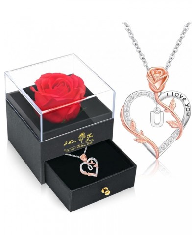 Romantic Gifts ??????? ???????? ??? ????? Rose Heart Pendant Necklace with Rose Gift Box, Mothers Day Christmas Anniversary B...