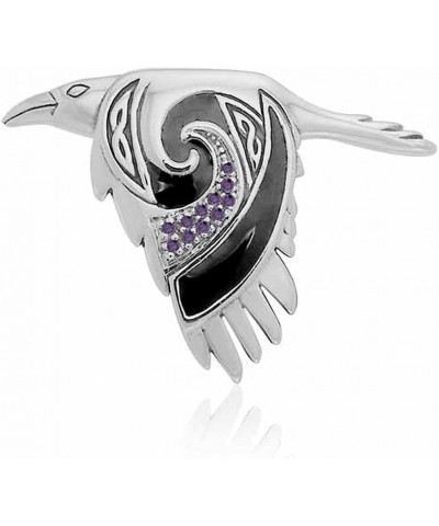 925 Sterling Silver Raven Necklace with Genuine Amethyst Gemstone Jewelry for Women Mother Purple Crystal Accents 18 $76.60 N...