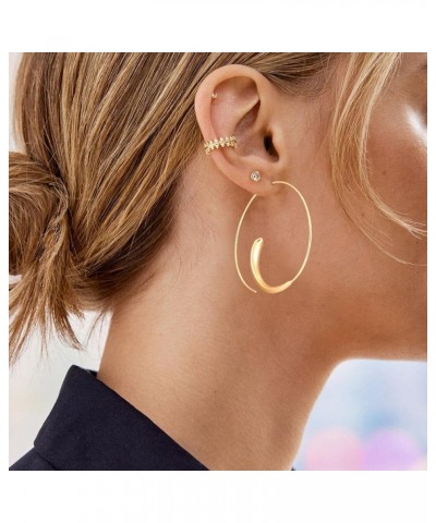 Gold Hoop Earrings 14k Gold Plated Hoop Earrings for Women Big Gold Silver Hoop Simple Spiral Brushed Ball Dangle Drop Earrin...