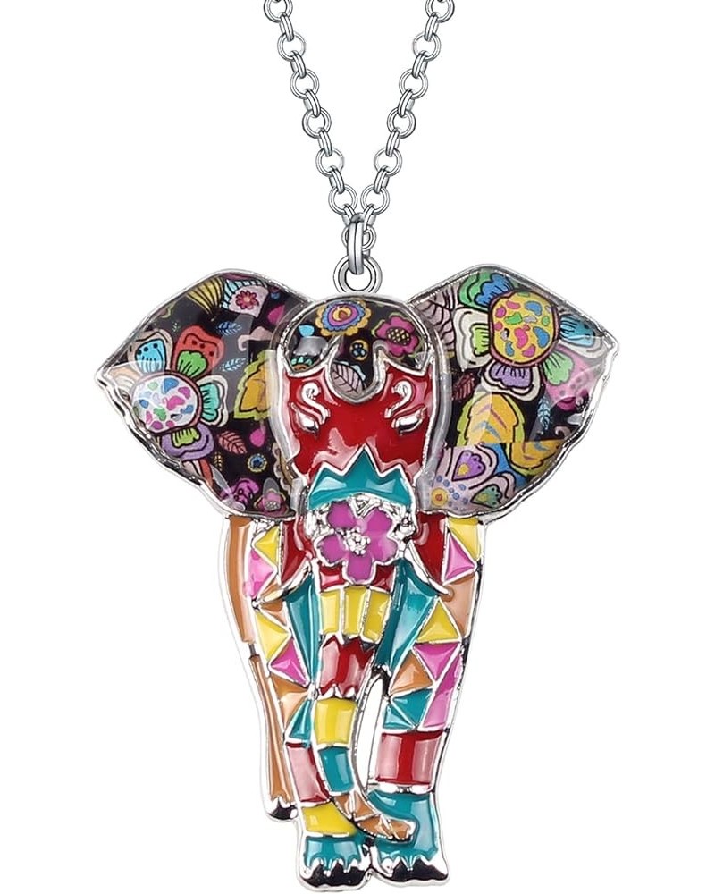 Enamel Alloy Cute Elephant Necklace Animals Pendant Novelty Jewelry Gifts for Women Girls Charms Multi $8.31 Necklaces