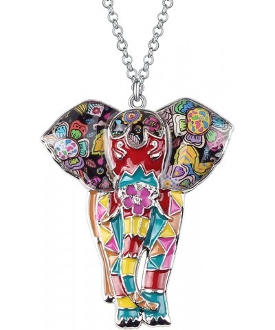 Enamel Alloy Cute Elephant Necklace Animals Pendant Novelty Jewelry Gifts for Women Girls Charms Multi $8.31 Necklaces