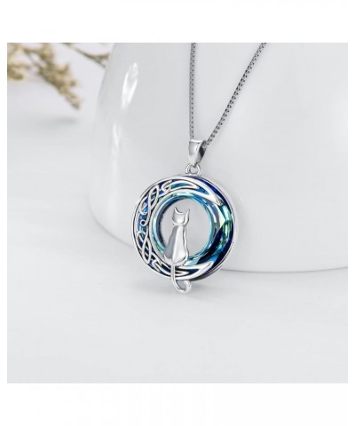 Cat Gifts for Cat Lovers 1/2/3 Cats Necklace Sterling Silver Cat on the Moon Pendant Necklace with Blue Circle Crystal Birthd...