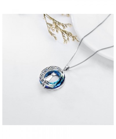 Cat Gifts for Cat Lovers 1/2/3 Cats Necklace Sterling Silver Cat on the Moon Pendant Necklace with Blue Circle Crystal Birthd...