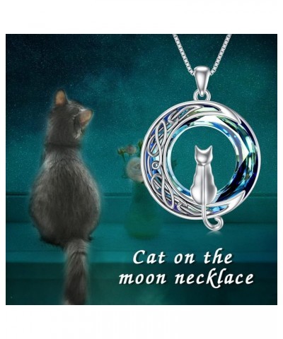 Cat Gifts for Cat Lovers 1/2/3 Cats Necklace Sterling Silver Cat on the Moon Pendant Necklace with Blue Circle Crystal Birthd...