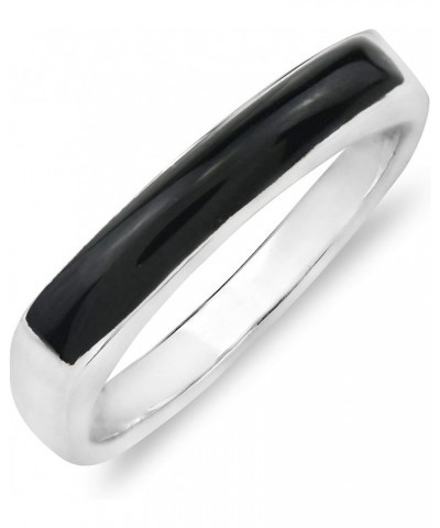 Rectangular Bar Simulated Black Onyx Inlay .925 Sterling Silver Ring | Casual Comfort Fit Silver Rings for Women | Gift for D...