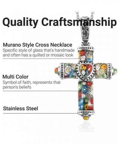 Shop LC Colorful Rainbow Cross Necklace for Women Christian Jewelry Black Oxidized Murano Style Millefiori Glass Flower Stain...