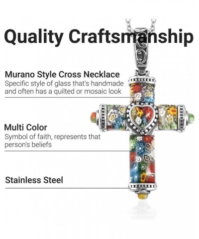 Shop LC Colorful Rainbow Cross Necklace for Women Christian Jewelry Black Oxidized Murano Style Millefiori Glass Flower Stain...