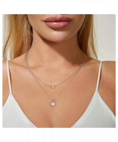 Diamond Layered Necklaces for Women | Dainty Trendy Gold Choker Chain Necklace | 18k Gold Plated Round Love Teardrop CZ Penda...