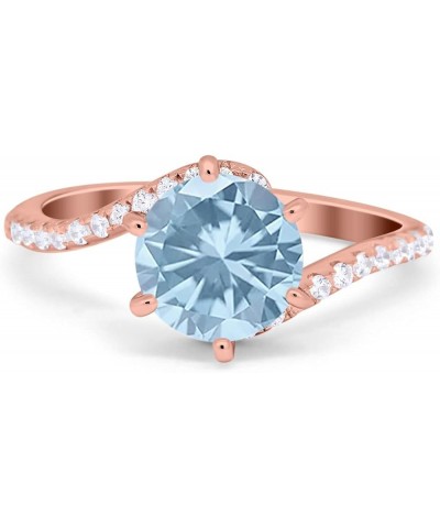 Art Deco Wedding Bridal Engagement Ring Round Simulated Cubic Zirconia 925 Sterling Silver Rose Tone, Simulated Aquamarine CZ...