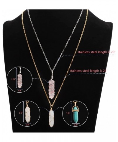 5 Pcs Natural Hexagonal Crystal Necklace for Women Reiki Healing Crystals Pendant with Tree Wire Wrapped Gemstone Quartz Ston...