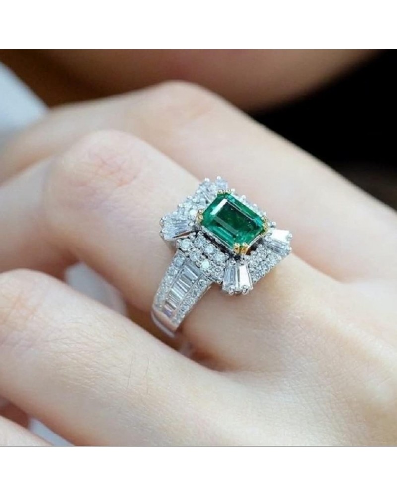 Luxury Jewelry 925 Sterling Silver Emerald Gems Ring CZ Diamond Ring Cubic Exquisite Cut CZ Diamond Female Ring Anniversary E...