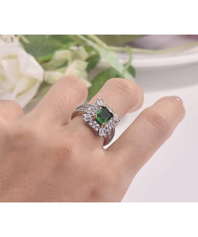 Luxury Jewelry 925 Sterling Silver Emerald Gems Ring CZ Diamond Ring Cubic Exquisite Cut CZ Diamond Female Ring Anniversary E...