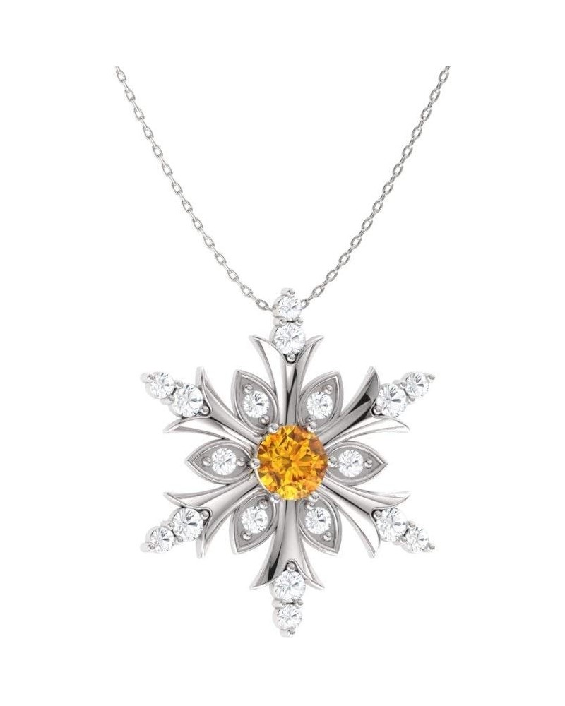 Natural and Certified Gemstone and Diamond Snowflake Necklace in 14k White Gold | 0.20 Carat Pendant with Chain 14K White Gol...