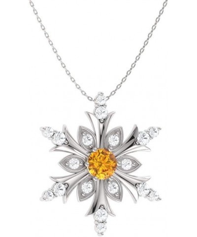 Natural and Certified Gemstone and Diamond Snowflake Necklace in 14k White Gold | 0.20 Carat Pendant with Chain 14K White Gol...