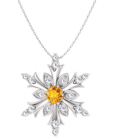 Natural and Certified Gemstone and Diamond Snowflake Necklace in 14k White Gold | 0.20 Carat Pendant with Chain 14K White Gol...