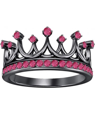 Queen's Tiara Round Gemstone 14K Black Gold Plated Crown Engagement Ring for Women's. Created Ruby $27.02 Rings