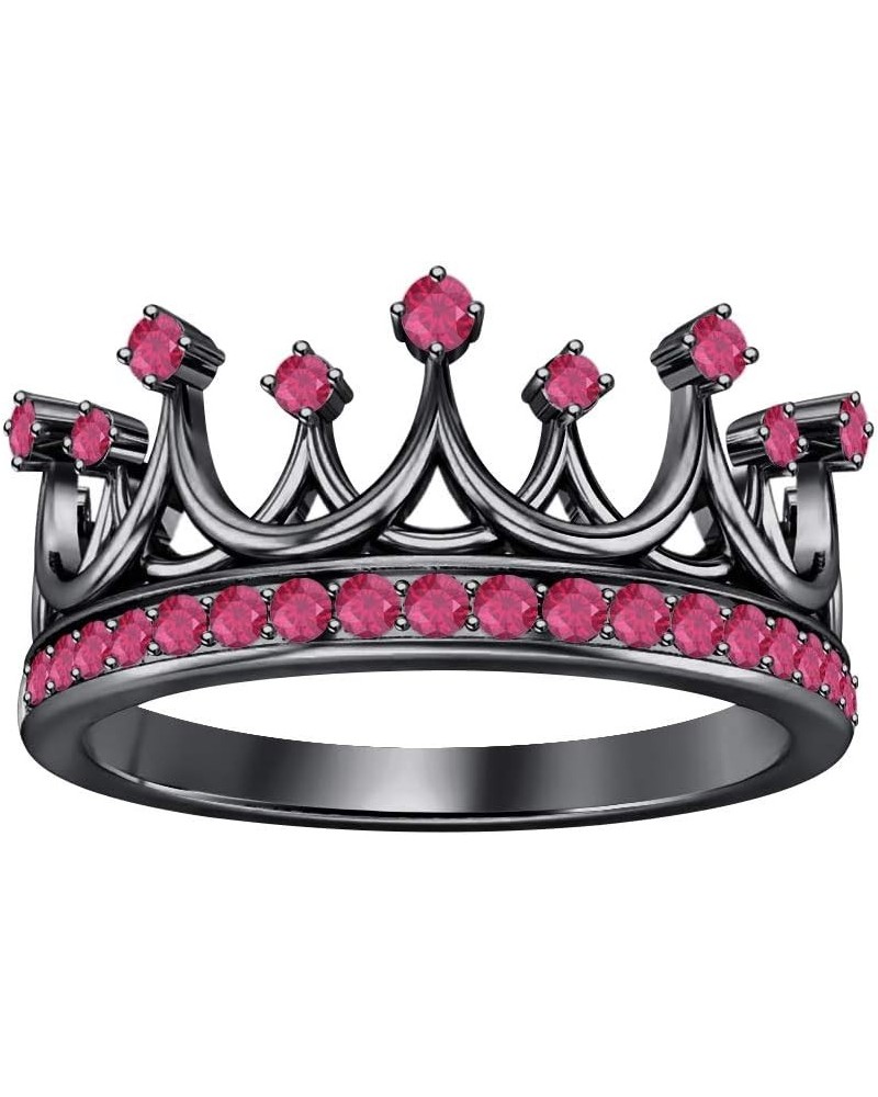 Queen's Tiara Round Gemstone 14K Black Gold Plated Crown Engagement Ring for Women's. Created Ruby $27.02 Rings